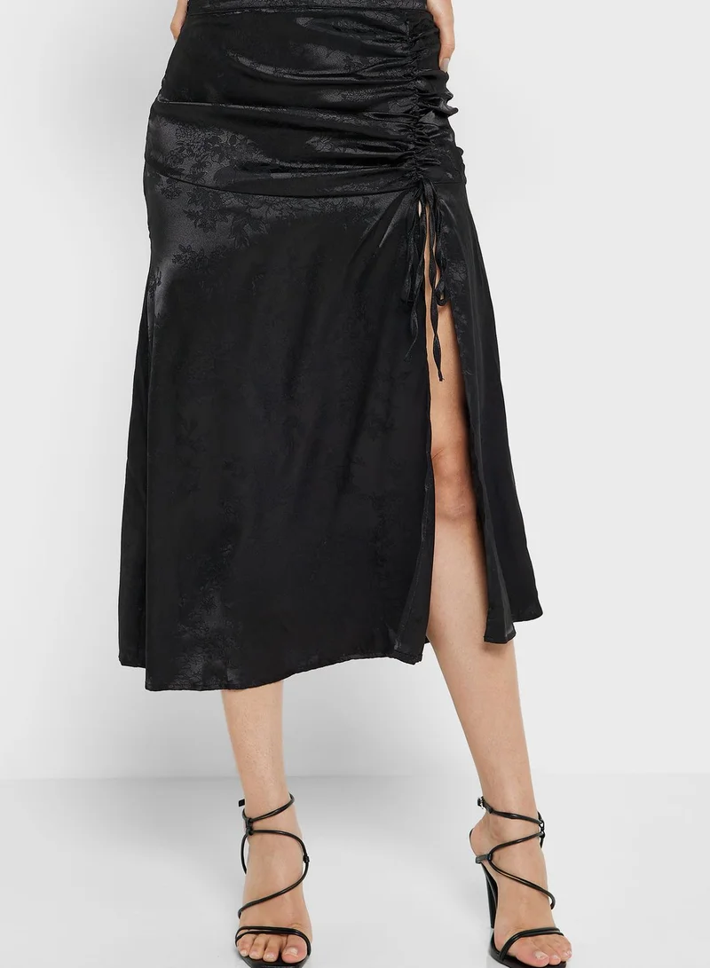 Ginger Ruched Jacquard Skirt With Slit