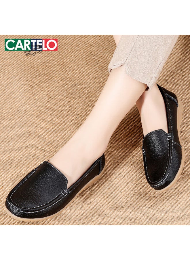 كارتيلو Cartelo أحذية نسائية أحذية للأمهات موضة ممرضة أحذية جلدية صغيرة نسائية نعل ناعم مريح أحذية فردية نسائية 1443 أسود 37 - Image 1