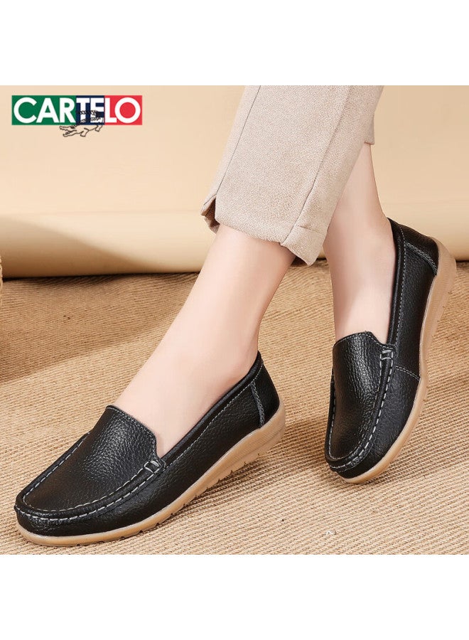 كارتيلو Cartelo أحذية نسائية أحذية للأمهات موضة ممرضة أحذية جلدية صغيرة نسائية نعل ناعم مريح أحذية فردية نسائية 1443 أسود 37 - Image 2