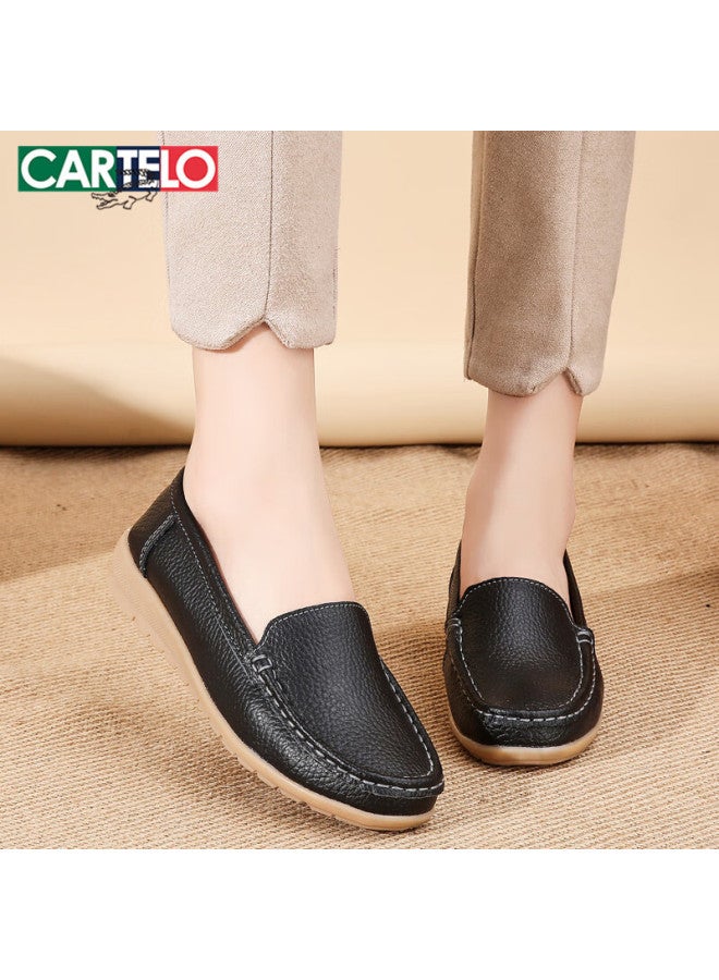 كارتيلو Cartelo أحذية نسائية أحذية للأمهات موضة ممرضة أحذية جلدية صغيرة نسائية نعل ناعم مريح أحذية فردية نسائية 1443 أسود 37 - Image 3