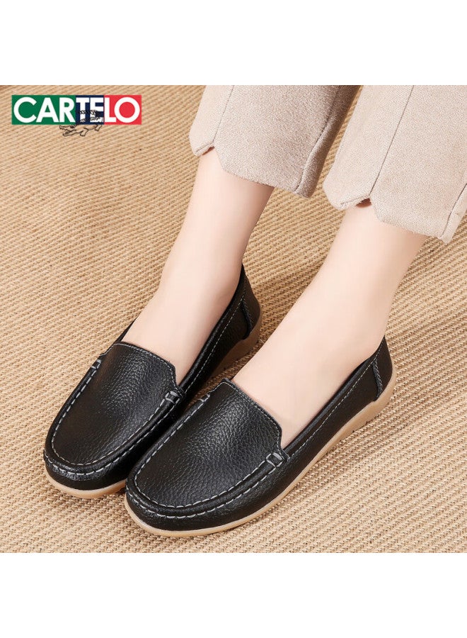 كارتيلو Cartelo أحذية نسائية أحذية للأمهات موضة ممرضة أحذية جلدية صغيرة نسائية نعل ناعم مريح أحذية فردية نسائية 1443 أسود 37 - Image 4