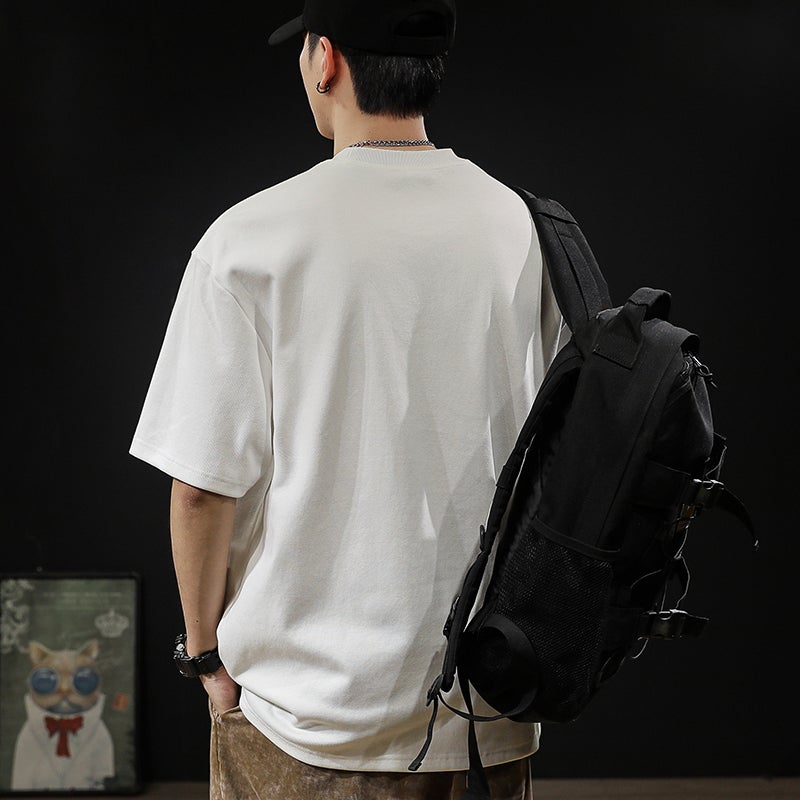 2025 Heavyweight Short-Sleeved T-Shirt Men'S Trendy Brand Loose Men'S T-Shirt Boys White Half-Sleeved Shirt Men'S T - Image 4