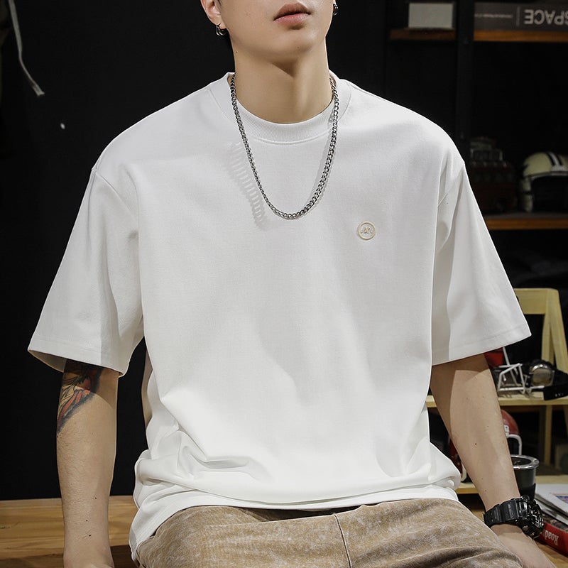 2025 Heavyweight Short-Sleeved T-Shirt Men'S Trendy Brand Loose Men'S T-Shirt Boys White Half-Sleeved Shirt Men'S T - Image 5