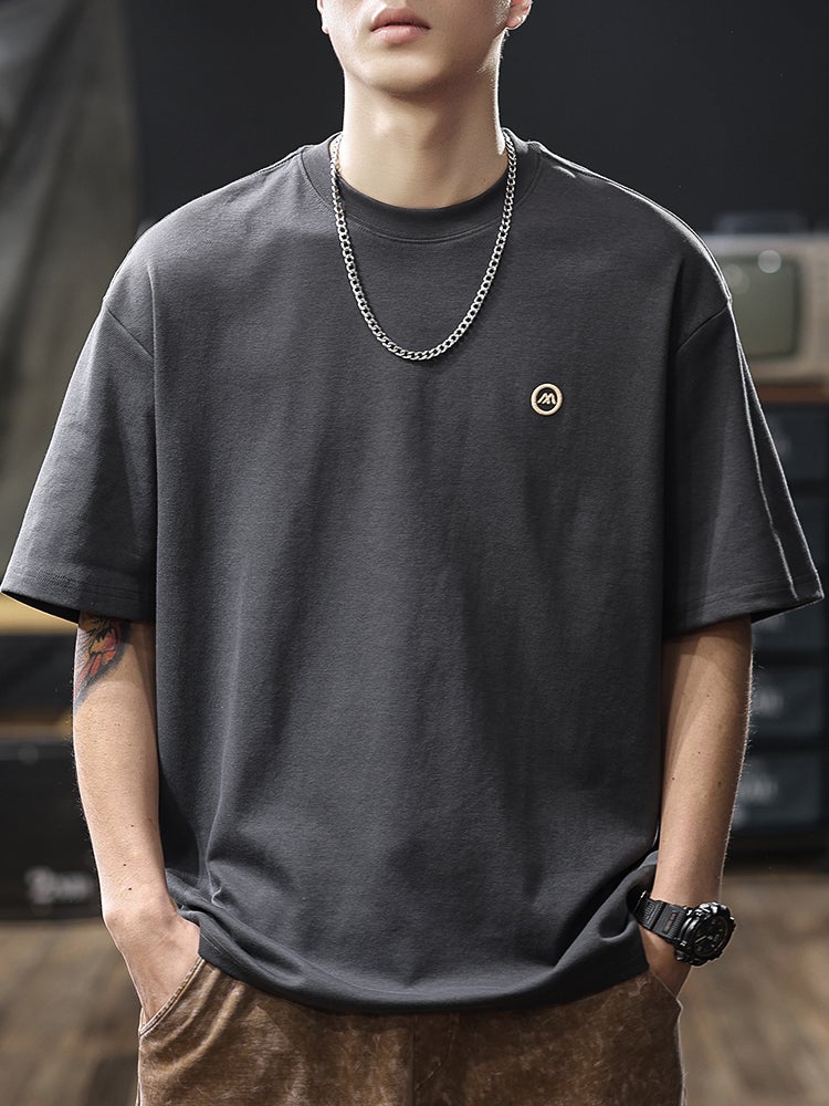2025 Heavyweight Short-Sleeved T-Shirt Men'S Trendy Brand Loose Men'S T-Shirt Boys White Half-Sleeved Shirt Men'S T - Image 1