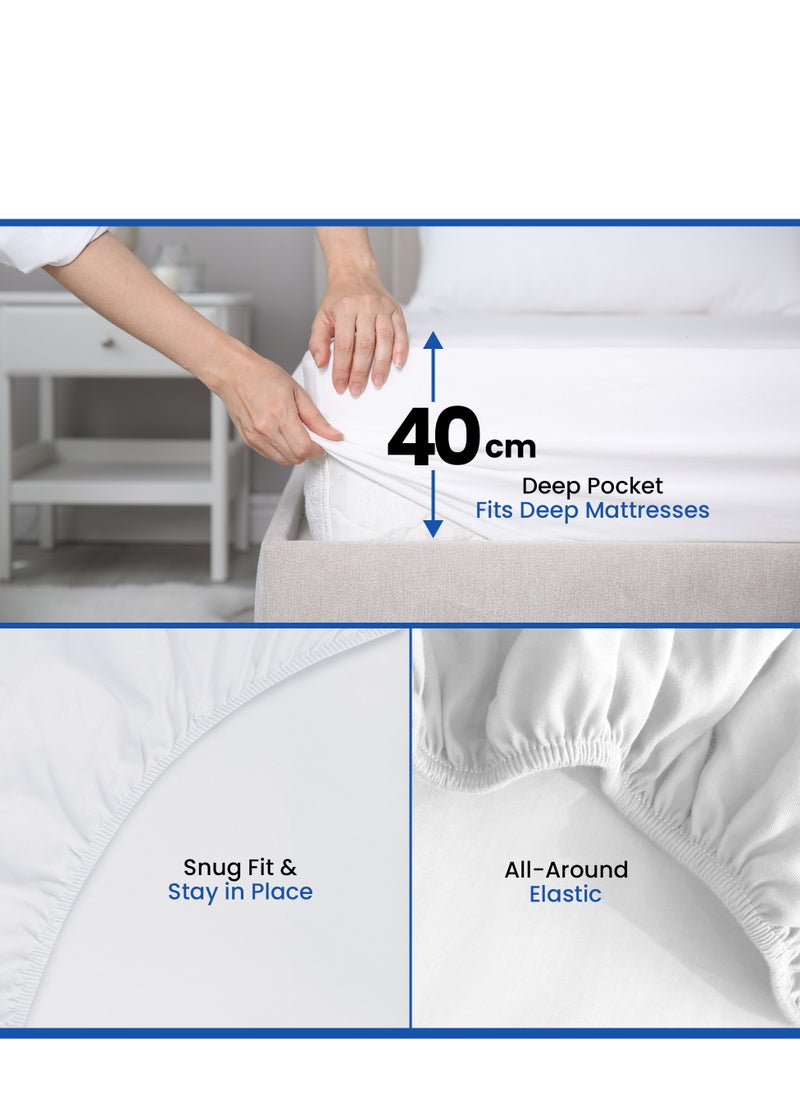 Infinitee Xclusives Infinitee Xclusives Twin Size Fitted Sheet (100 cm x 190 cm) – 40cm Deep Pocket Bed Sheet – Soft Microfiber – Shrink Resistant Bed Sheet – 1 Fitted Bed Sheet Only (White)  - Image 4