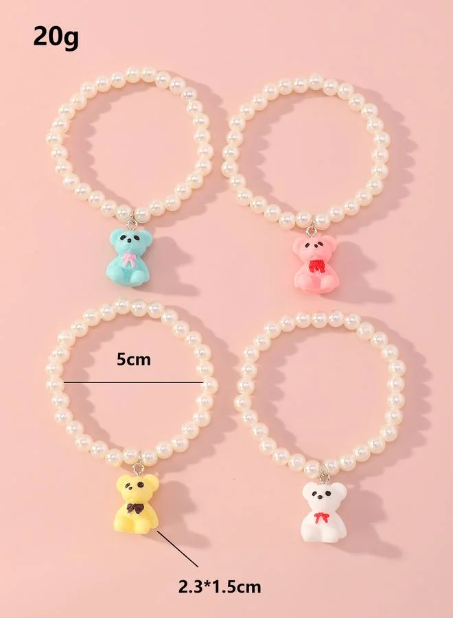 Take Two  Pack of 4 - Grils Multi-Color Teddy Bear Charm Pearl Bracelets for Women | Best Price UAE