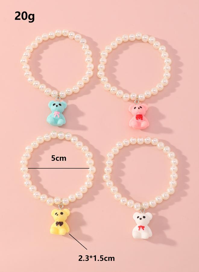 Take Two Pack of 4 - Grils Multi-Color Teddy Bear Charm Pearl Bracelets - Image 4