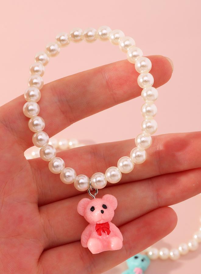 Take Two Pack of 4 - Grils Multi-Color Teddy Bear Charm Pearl Bracelets - Image 1