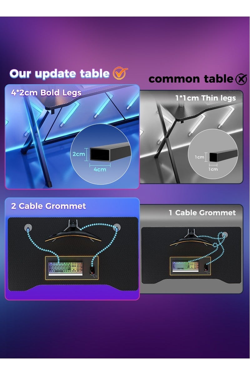 Stubborn Stable Gaming Table, Extra-wide Computer Table, Carbon Fiber Gaming Desk with 2 Cable Grommet, Ergonomic PC Table for Gamers, Office Desk for Small Space - Image 5