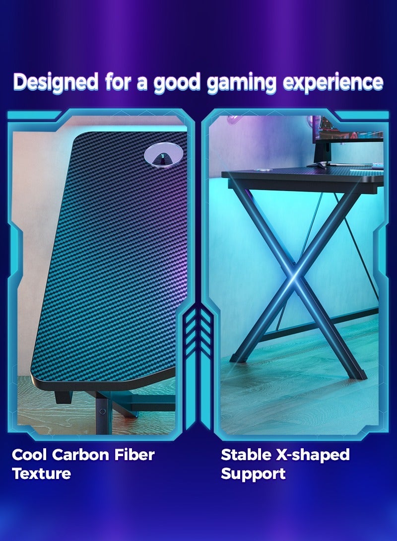 Stubborn Stable Gaming Table, Extra-wide Computer Table, Carbon Fiber Gaming Desk with 2 Cable Grommet, Ergonomic PC Table for Gamers, Office Desk for Small Space - Image 3