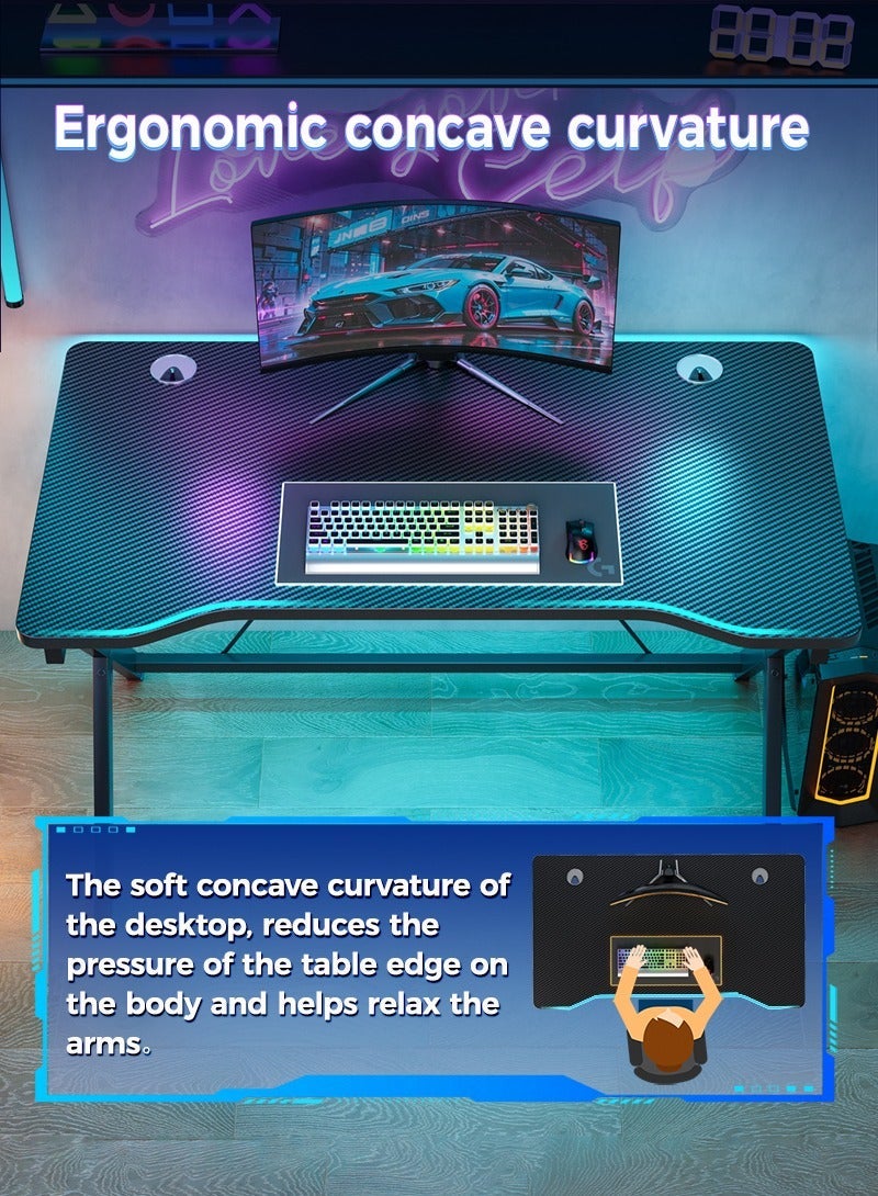 Stubborn Stable Gaming Table, Extra-wide Computer Table, Carbon Fiber Gaming Desk with 2 Cable Grommet, Ergonomic PC Table for Gamers, Office Desk for Small Space - Image 4