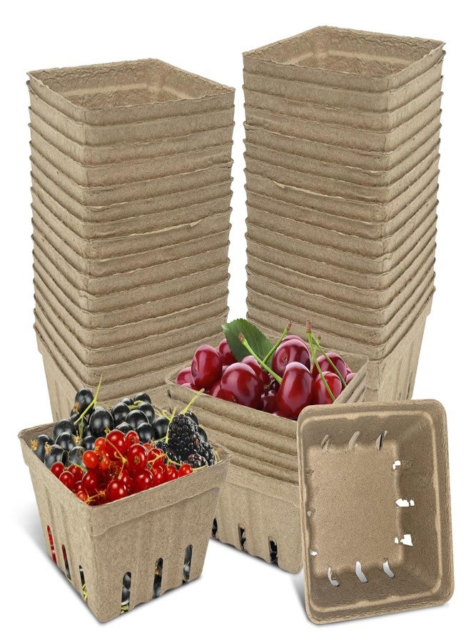 FMOACEN 30 Pcs Natural Pulp Fiber Berry Basket, Molded Berry Basket Produce Vented Container for Strawberry Blueberry Raspberry and Vegetable Small Farmer Market Grocery Stores, Backyard Party 4.3x4.3x2.8inch - Image 1