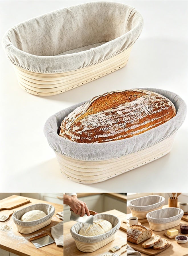viola 2 Pack 10 inch Banneton Proofing Basket Set, Sourdough Bread Proofing Basket Baking Dough Bowl with Cloth Liner for Home Bakers Oval (Beige) - Image 1
