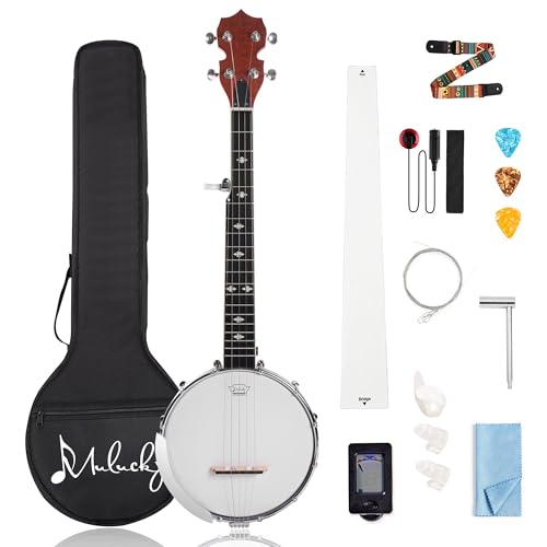 Mulucky 5 String Banjo Mini - 26 Inch Travel Banjo Sapele Body Closed Solid Back Beginner Kit With Gig Bag Picks Strings Strap - B807 - Image 1