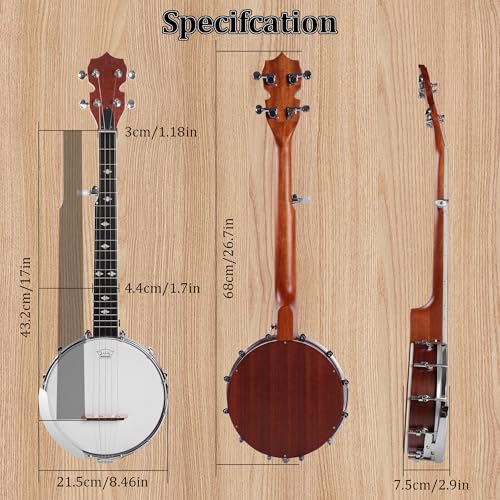 Mulucky 5 String Banjo Mini - 26 Inch Travel Banjo Sapele Body Closed Solid Back Beginner Kit With Gig Bag Picks Strings Strap - B807 - Image 5