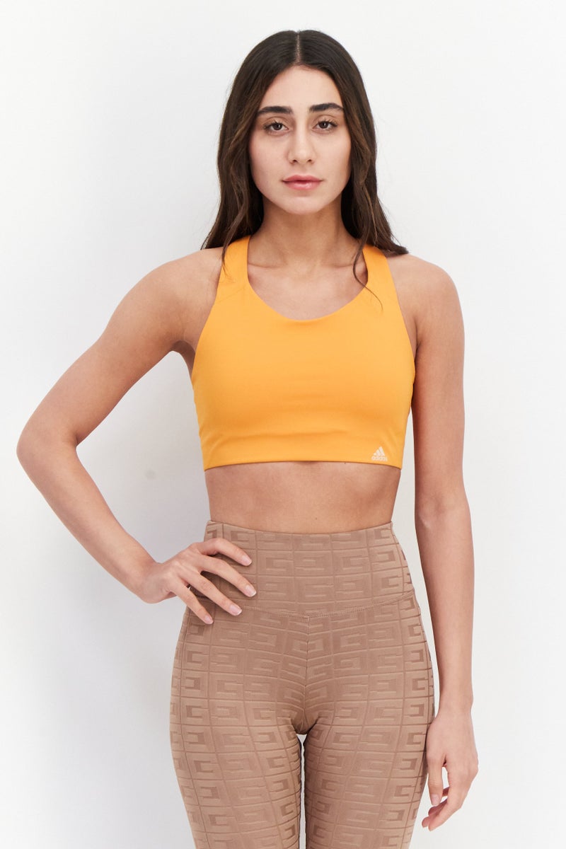 Adidas Women Brand Logo Padded Sports Bra, Orange - Image 1