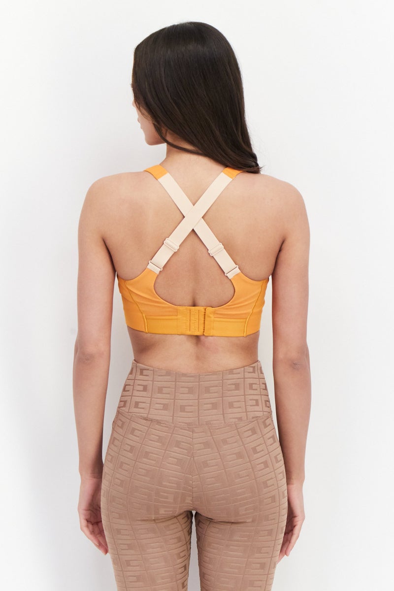 Adidas Women Brand Logo Padded Sports Bra, Orange - Image 2