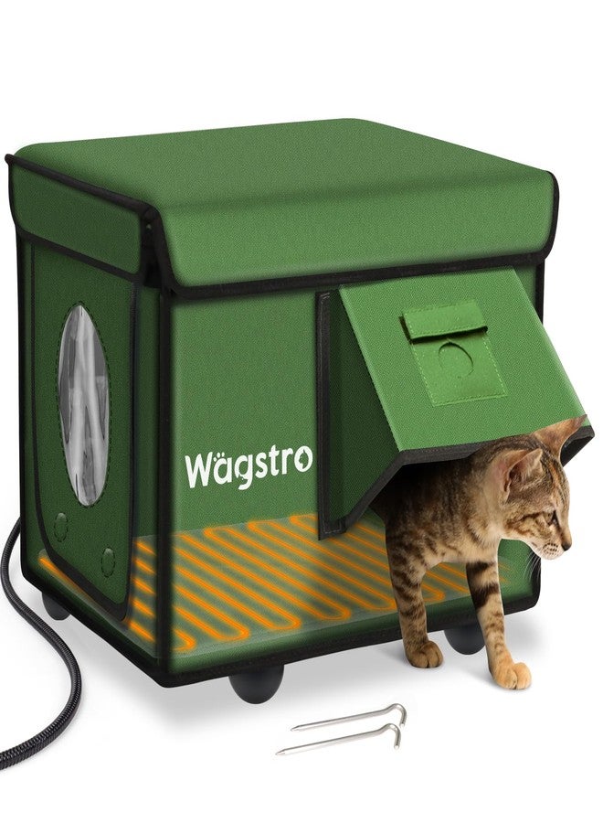 Wagstro Heated Cat House for Outside, Waterproof Awning & Escape Door Heated Cat Houses for Indoor/Outdoor Cats in Winter, Elevated & Insulated Outdoor Cat Shelter for Feral Cat(Green, 16.5"x12.6"x13") - Image 1