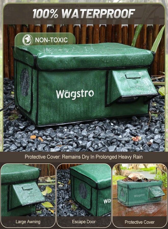 Wagstro Heated Cat House for Outside, Waterproof Awning & Escape Door Heated Cat Houses for Indoor/Outdoor Cats in Winter, Elevated & Insulated Outdoor Cat Shelter for Feral Cat(Green, 16.5"x12.6"x13") - Image 2