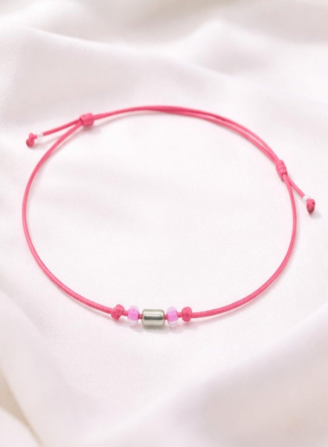 DARSHRAJ 925 Sterling Silver Pipe Charm Thread Anklet | Handmade Nazariya Anklet for Women & Girls | Adjustable Pink Cord Minimal Anklet | Dainty Boho Foot Jewelry - Image 3