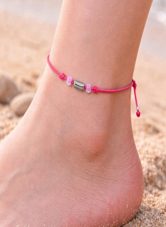 DARSHRAJ 925 Sterling Silver Pipe Charm Thread Anklet | Handmade Nazariya Anklet for Women & Girls | Adjustable Pink Cord Minimal Anklet | Dainty Boho Foot Jewelry - Image 5