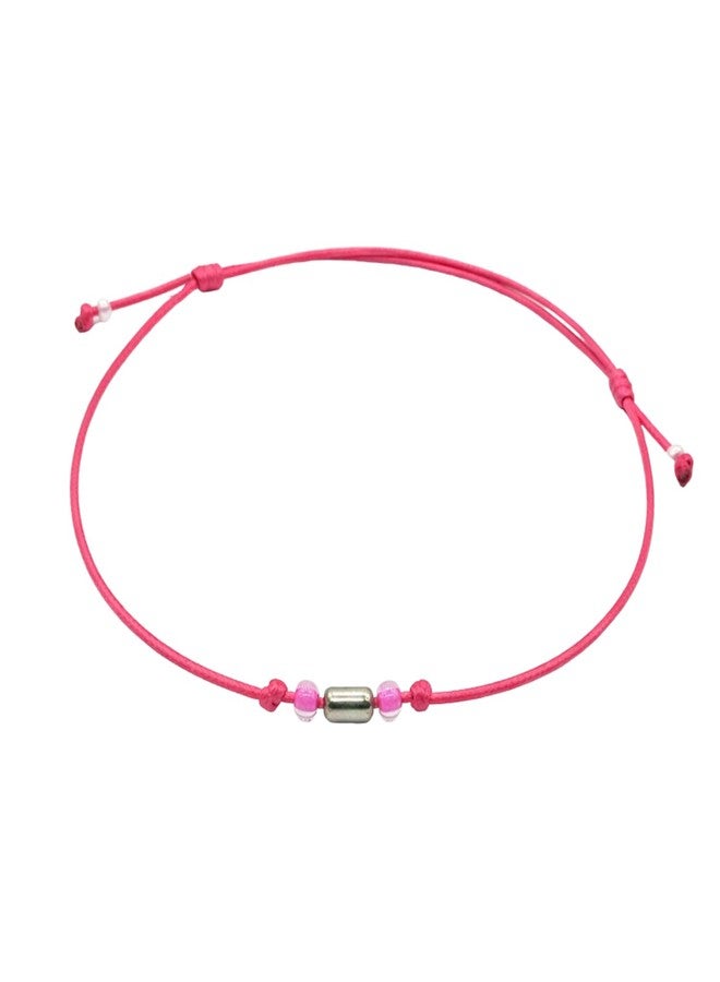 DARSHRAJ 925 Sterling Silver Pipe Charm Thread Anklet | Handmade Nazariya Anklet for Women & Girls | Adjustable Pink Cord Minimal Anklet | Dainty Boho Foot Jewelry - Image 1