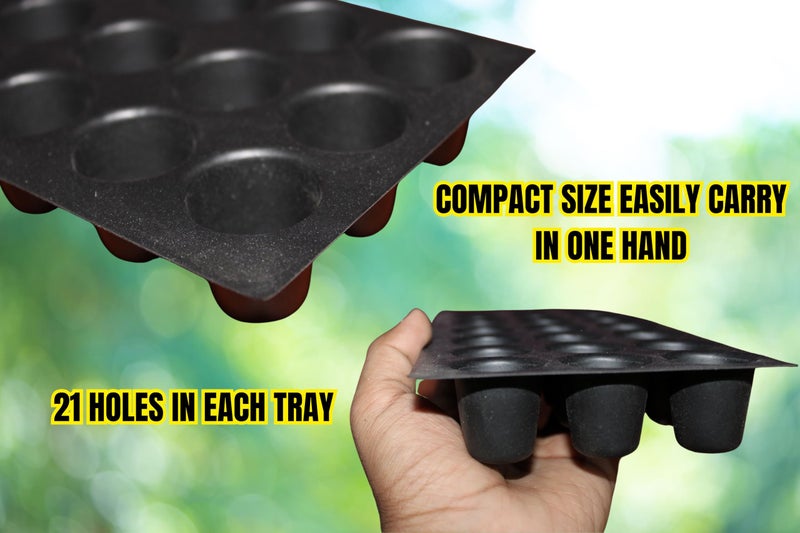Halsey Germination Seedling Tray - (Black,21 Holes) Germination Tray for Seedling, Nursery Trays for Plants, Reusable Trays for Garden Plantation, 104 Cavities Tray for Seeding(Pack of 5) - Image 3