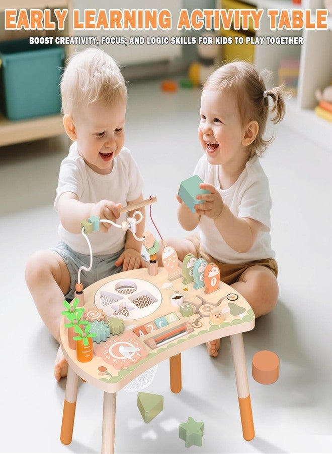 Weilim Activity Table, 9-in-1 Wooden Montessori Toy Activity Center with Shape Sorter Fishing Game Bead Maze, Baby Play Table Sensory Educational Toys for Toddler - Image 4
