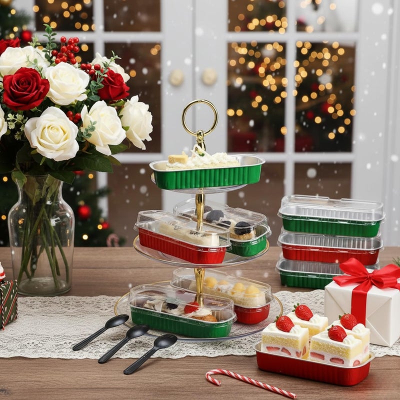 Orlashop 30 Pack 6.8oz Christmas Green Disposable Rectangular Aluminum Foil Mini Loaf Pans with Lids,Mini Cake Pans for Baking, Loaf Baking Pans, Small Containerfor for Patrickâ€™s Day Party - Image 5