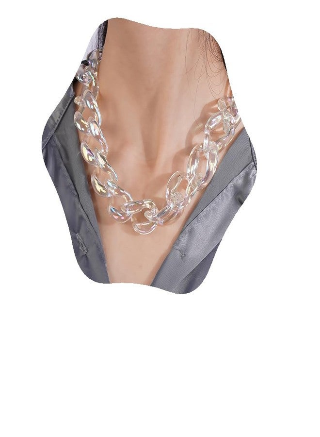 يرتير قلادة YERTTER شفافة مرصعة بسلسلة كبيرة من الأكريليك للنساء والرجال، قلادة بسلسلة سميكة من الراتنج والبلاستيك - Image 1