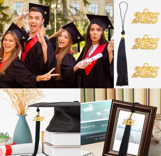 BronaGrand 10pcs Black Graduation Tassels Academic Grad Cap Tassel Decoration with 10pcs Golden 2025 Year Charms for 2025 Graduates Graduation Ceremonies Parties Activities Souvenir - Image 4