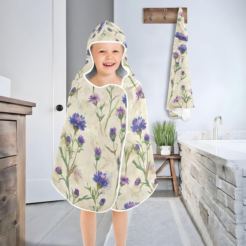 xigua xigau Floral Flowers Hooded Towel Kids Beach Towels for Boys Girls, Skin-Friendly Absorbent Kids Bath Towel Soft Quick Dry Pool/Beach Hooded Towel for Newborn Infant Toddler 23.5"" x 50"" - Image 4