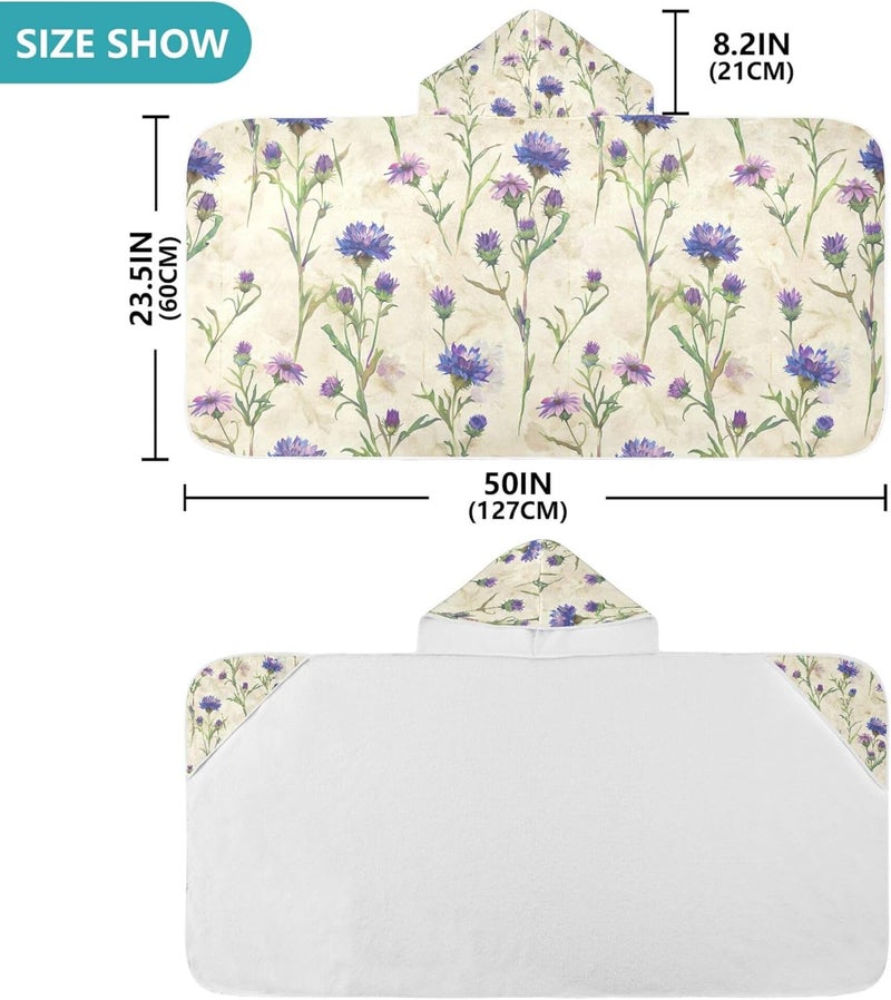 xigua xigau Floral Flowers Hooded Towel Kids Beach Towels for Boys Girls, Skin-Friendly Absorbent Kids Bath Towel Soft Quick Dry Pool/Beach Hooded Towel for Newborn Infant Toddler 23.5"" x 50"" - Image 3