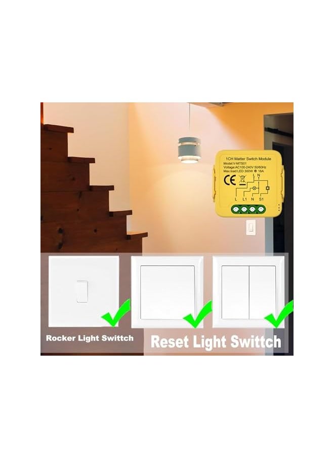 PROMASS - promass Smart Switch Module DIY Light Relay Switch 16A/100-240V, Works with Apple Home, Siri, Alexa, Google Home, SmartThings, Matter Smart Home Automation with Remote Control (1 Gang, 1 Pack) - Image 1