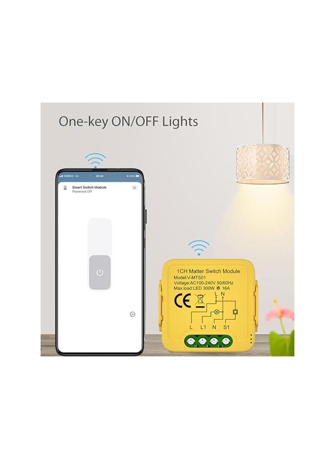 PROMASS - promass Smart Switch Module DIY Light Relay Switch 16A/100-240V, Works with Apple Home, Siri, Alexa, Google Home, SmartThings, Matter Smart Home Automation with Remote Control (1 Gang, 1 Pack) - Image 1