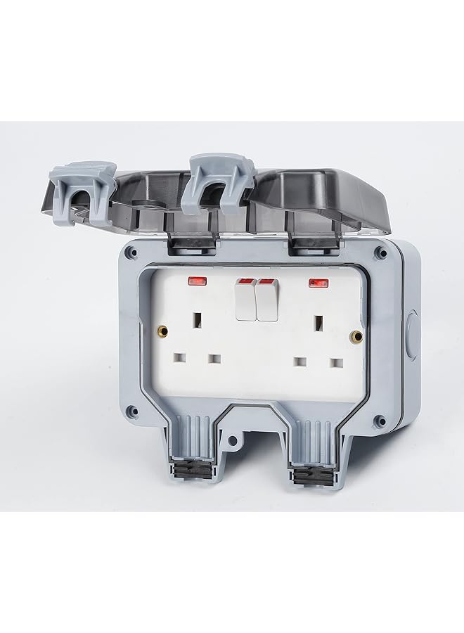 promass IP66 Outdoor Waterproof Switch With Power Indicator Outdoor Safety Switch Socket (Double Socket) - Image 1