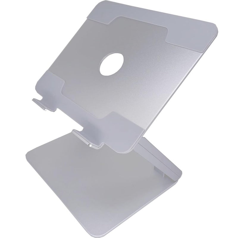 Krevia Aluminum Foldable Laptop Standing Stand for Desk Adjustable Computer Riser for Laptops up to 14 inches Ergonomic Sit to Stand Laptop StandSilver - Image 1