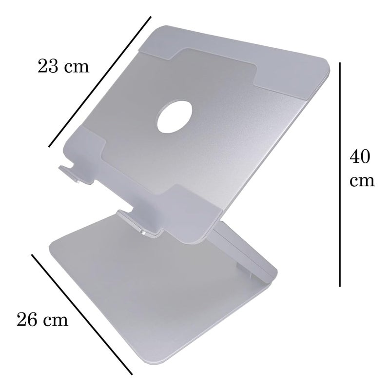 Krevia Aluminum Foldable Laptop Standing Stand for Desk Adjustable Computer Riser for Laptops up to 14 inches Ergonomic Sit to Stand Laptop StandSilver - Image 2