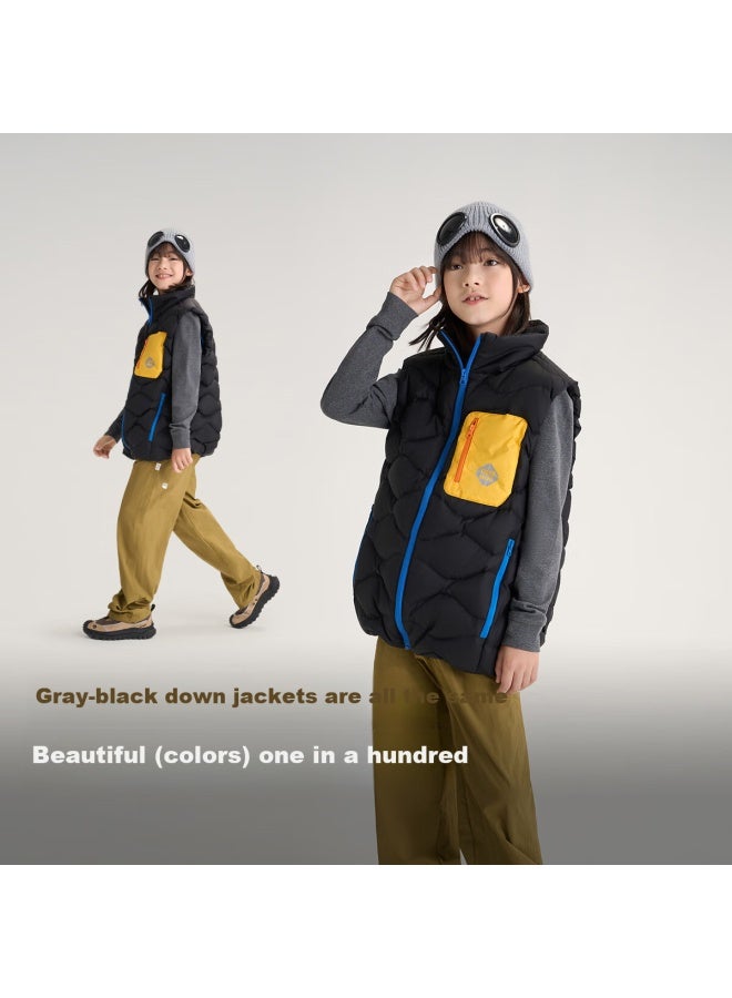 Tiger Mini Xiaohubao Boys Outdoor Sports Lightweight Down Vest Level 4-5 Waterproof 130 Elf Black - Image 1