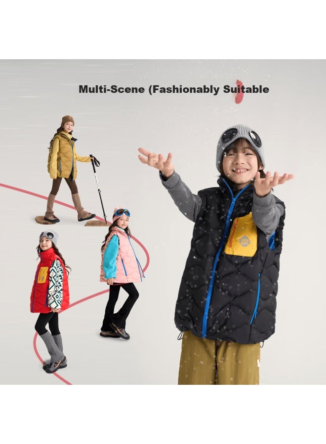 Tiger Mini Xiaohubao Boys Outdoor Sports Lightweight Down Vest Level 4-5 Waterproof 130 Elf Black - Image 2
