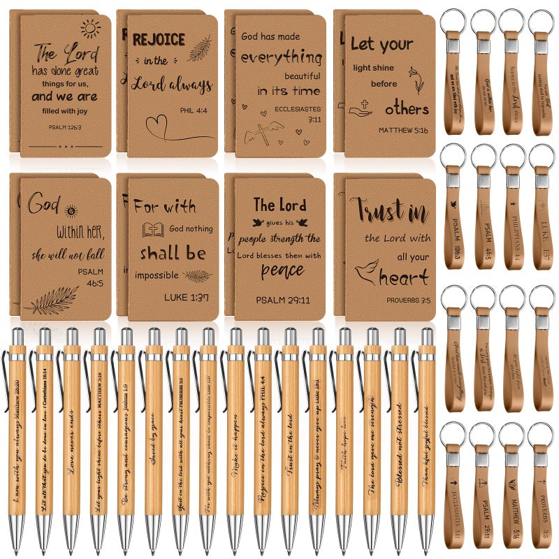 PerKoop 48 Pcs Christian Party Favors 3 x 5 Inch Religious Notepads Pens Bible Verse Keychains Bulk Jesus Loves You Gifts for Church Sunday School Office Supplies - Image 1