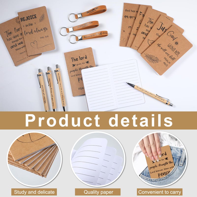 PerKoop 48 Pcs Christian Party Favors 3 x 5 Inch Religious Notepads Pens Bible Verse Keychains Bulk Jesus Loves You Gifts for Church Sunday School Office Supplies - Image 3