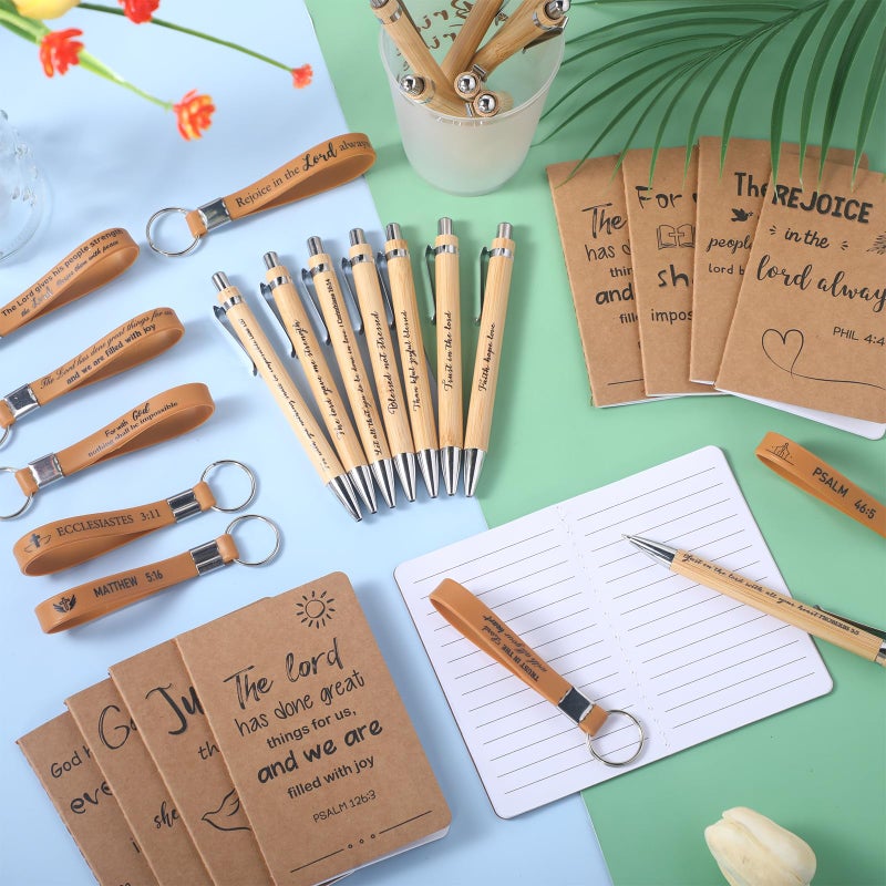 PerKoop 48 Pcs Christian Party Favors 3 x 5 Inch Religious Notepads Pens Bible Verse Keychains Bulk Jesus Loves You Gifts for Church Sunday School Office Supplies - Image 4
