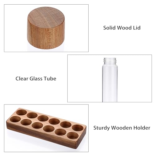 JUXYES Set of 12 Single Dose Coffee Bean Storage Tubes with Wooden Stand and Lids, Dosing Glass Vials for Coffee Storage, Coffee Bean Container Cellars, Espresso Bean Canisters Set, 2 fl oz - Image 4