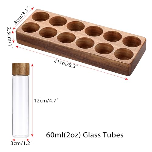 JUXYES Set of 12 Single Dose Coffee Bean Storage Tubes with Wooden Stand and Lids, Dosing Glass Vials for Coffee Storage, Coffee Bean Container Cellars, Espresso Bean Canisters Set, 2 fl oz - Image 2