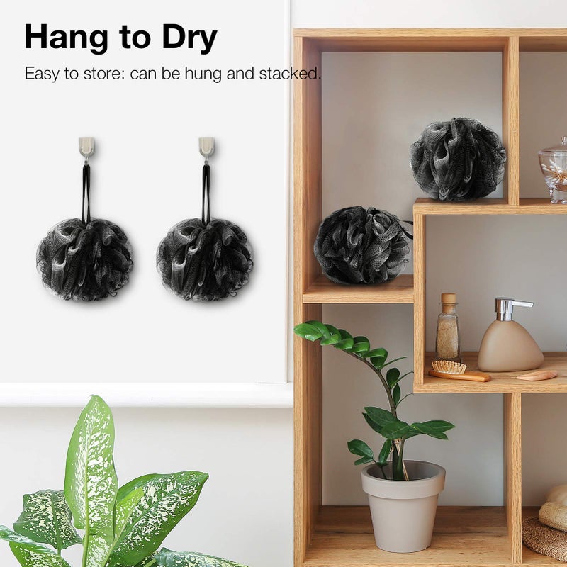 DadyMart Bath Shower Loofah Sponge 60g Bath Mesh Pouf Shower Ball Body Scrubber Exfoliating Bath Sponge for Women and Men, Set of 4, Black - Image 5
