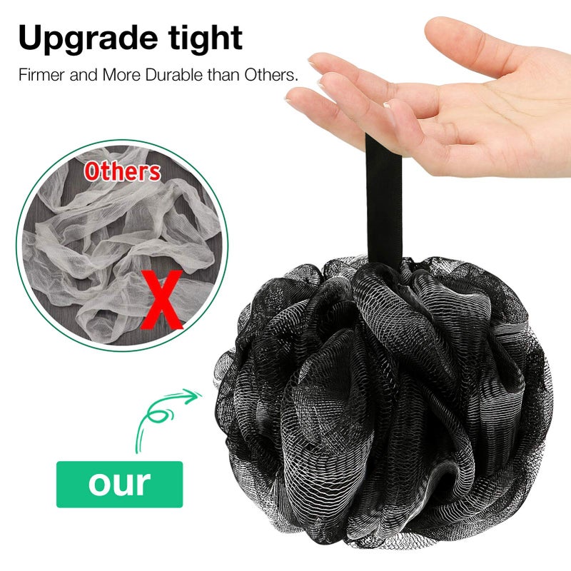 DadyMart Bath Shower Loofah Sponge 60g Bath Mesh Pouf Shower Ball Body Scrubber Exfoliating Bath Sponge for Women and Men, Set of 4, Black - Image 3