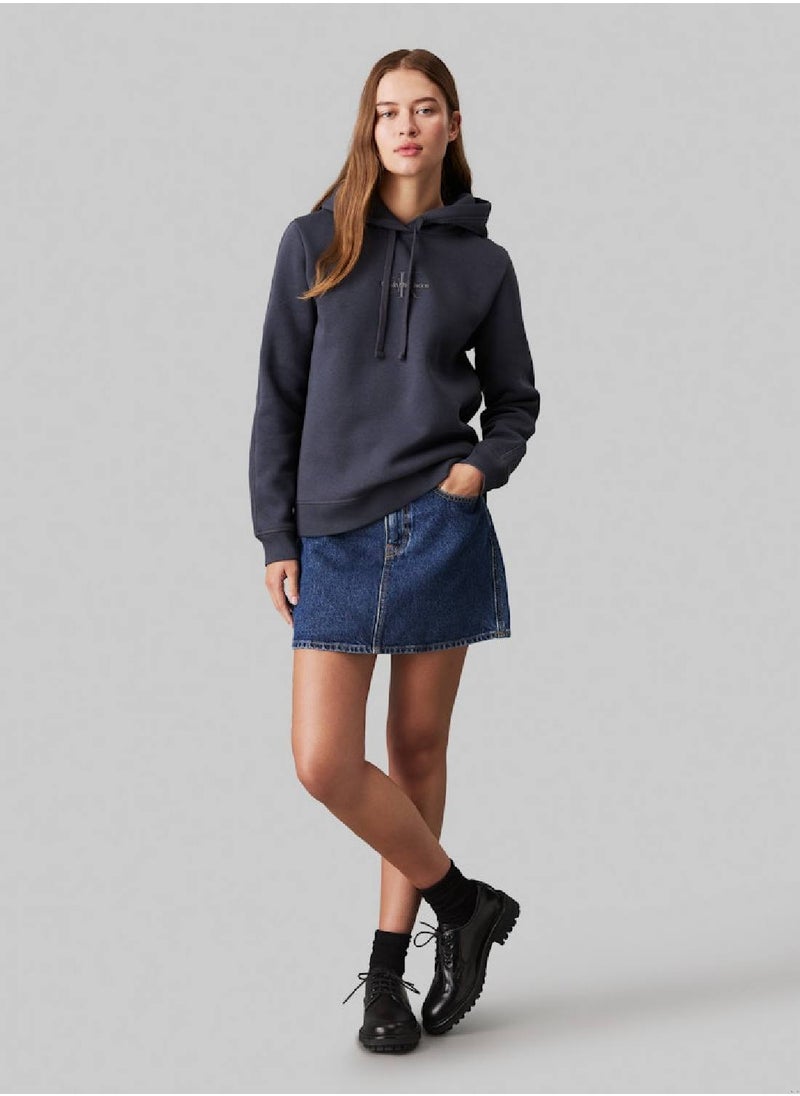 Calvin Klein Jeans Women's  Monologo Regular Pullover Hoodie , Black - Cotton Blend  - Image 2