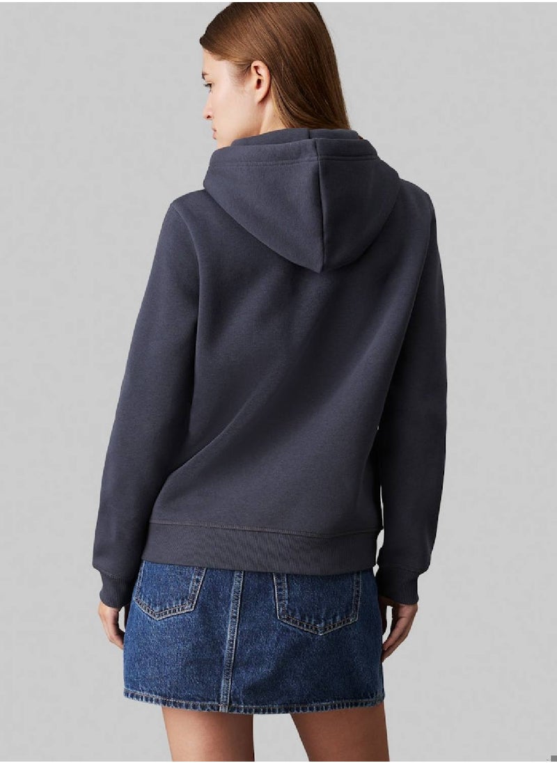 Calvin Klein Jeans Women's  Monologo Regular Pullover Hoodie , Black - Cotton Blend  - Image 3