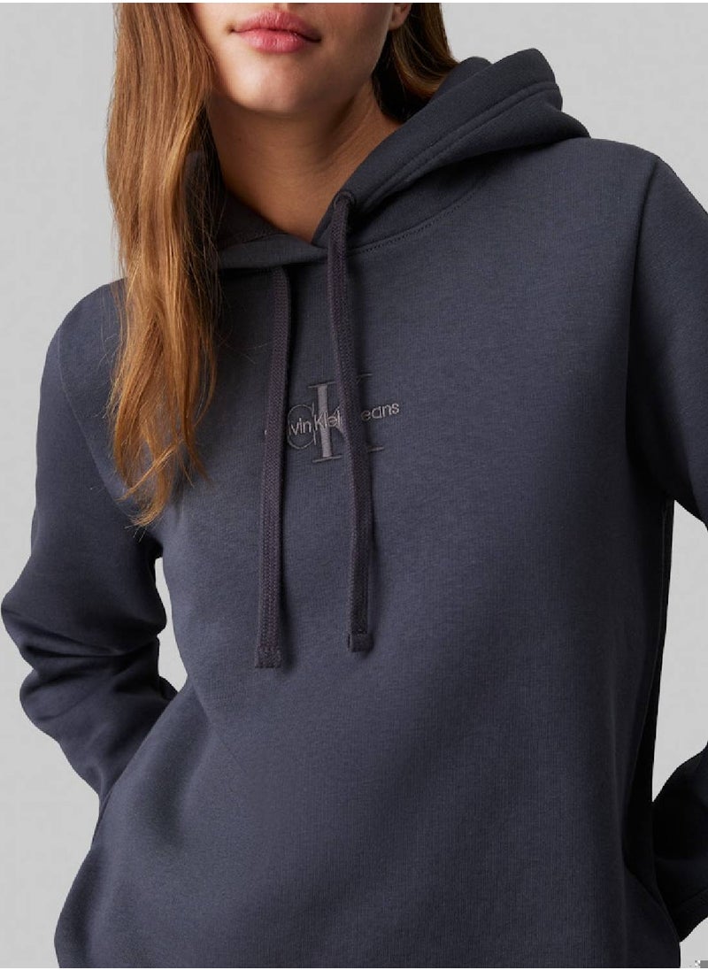 Calvin Klein Jeans Women's  Monologo Regular Pullover Hoodie , Black - Cotton Blend  - Image 4
